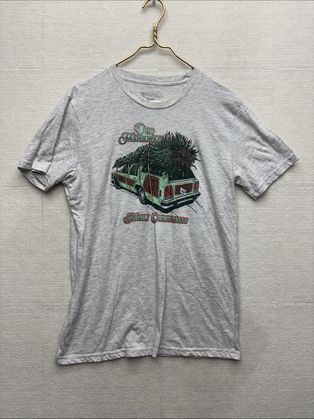 Pivotal Partners Vintage-Style Graphic Tee with Holiday Wagon Print medium
